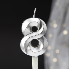 Свеча Цифра 8,  Грани, Серебро, 5 см, 1 шт.