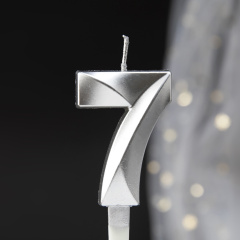 Свеча Цифра 7,  Грани, Серебро, 5 см, 1 шт.